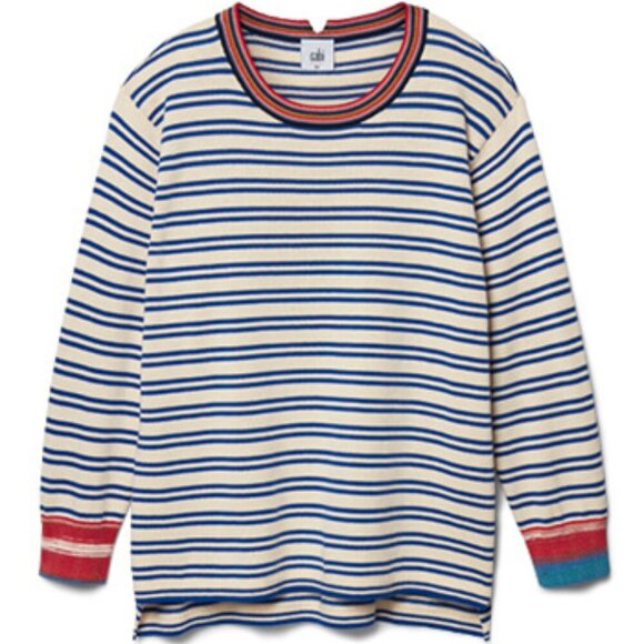 Cabi Blue Multi Striped Cadet Pullover Sweater #5830 Preppy Bold Cotton Sz L - Picture 1 of 13
